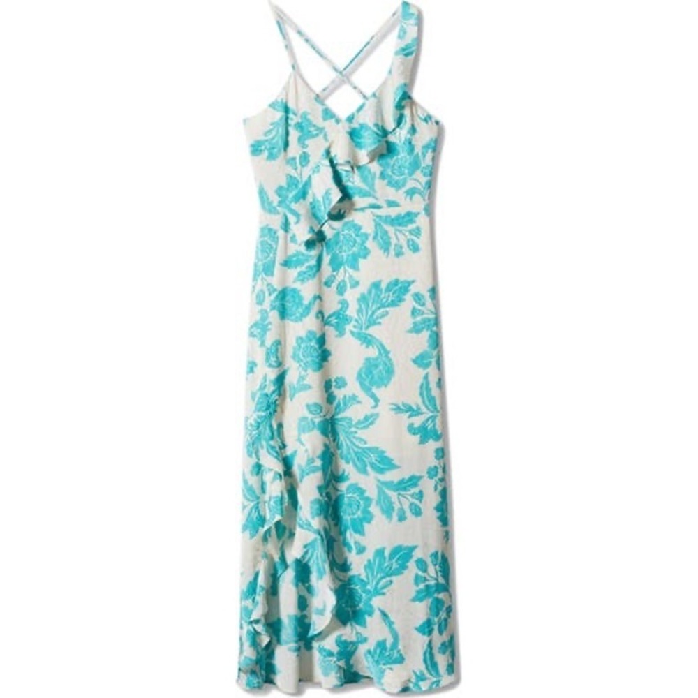 Mango Turquoise and White Print Ruffle Jacky Dress Size 6 - Picture 5 of 5